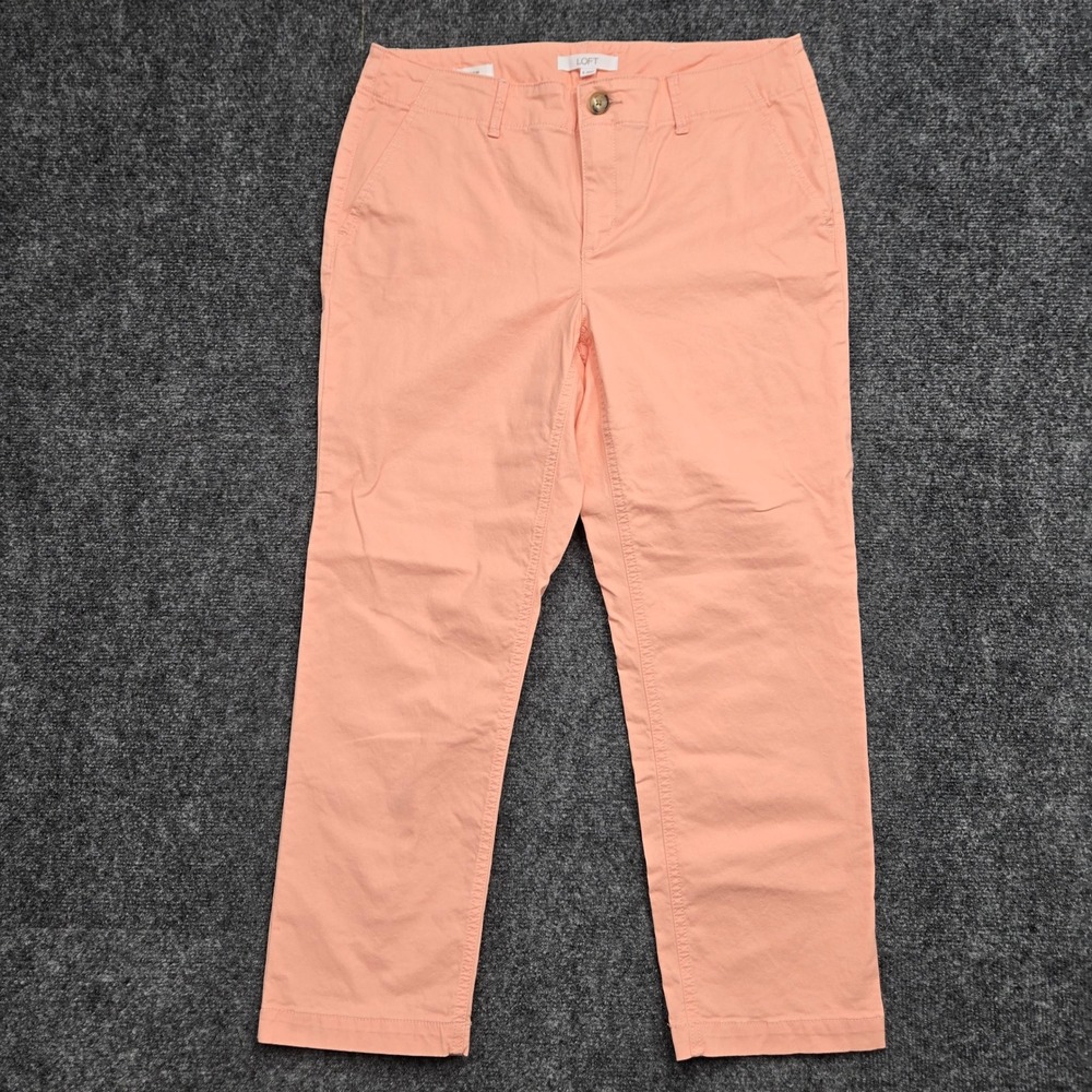 LOFT The Slim Pants Womens Size 8 W34M Peach Coral Chino Trousers Stretch Cotton